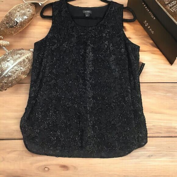 Halogen Womens Size Sm Black Eyelash Textured Blouse Top Sleeveless Curved Hem - Picture 1 of 15